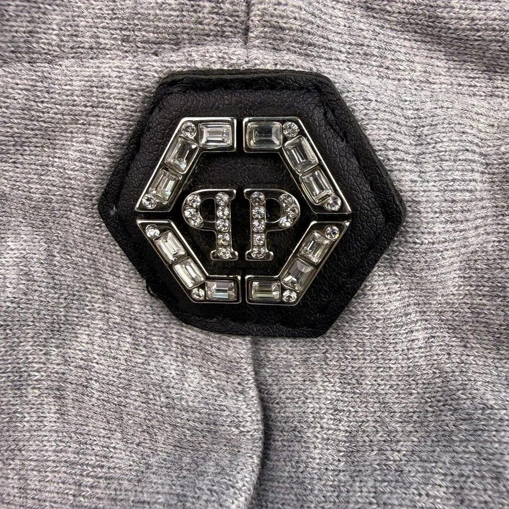 PHILIPP PLEIN Teddy Bear Sweatshirt Gray‎ RARE! Embellished Crystals